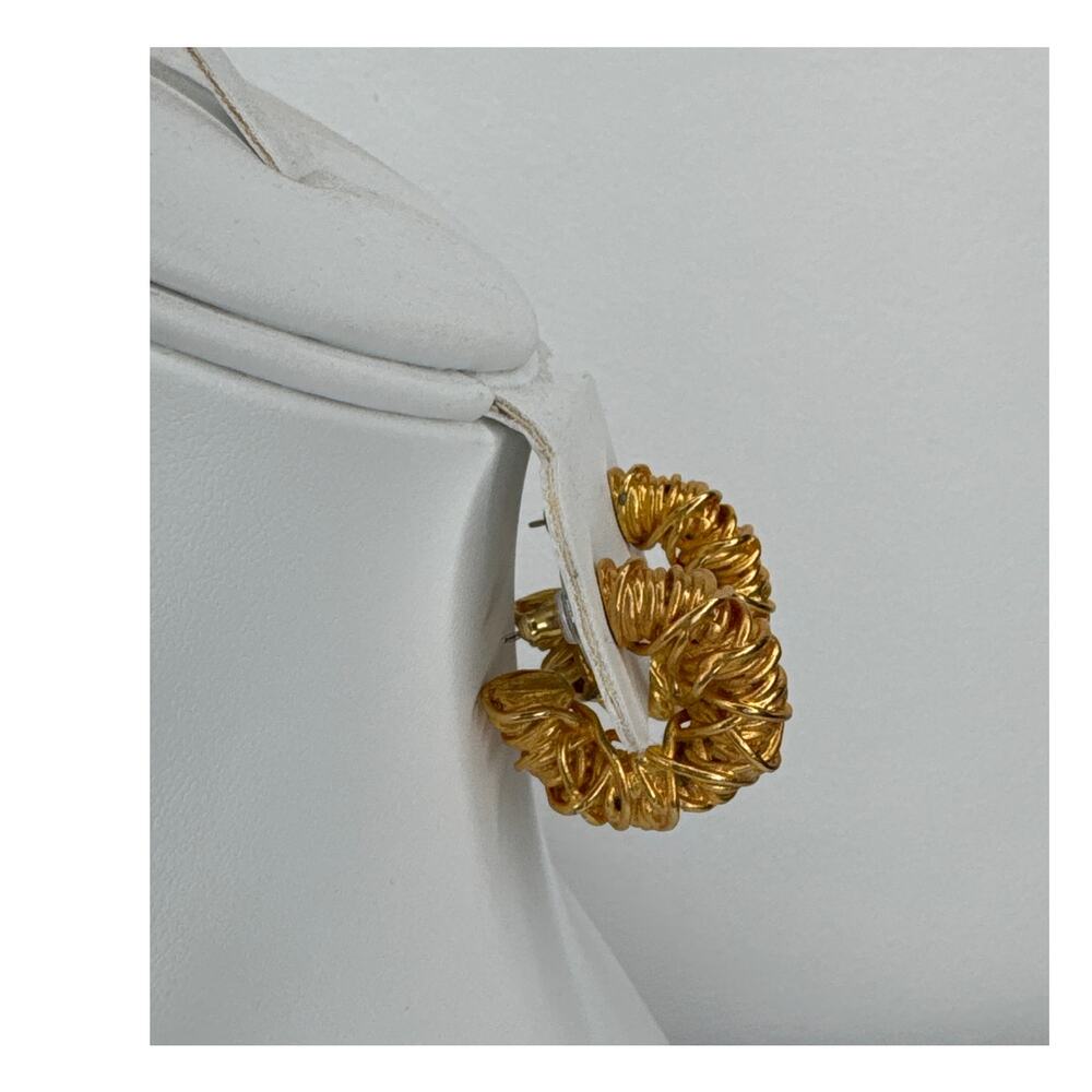 Vintage 1980s–1990s Gold Wire Wrapped Croissant Hoop Earrings - Picture 8 of 10